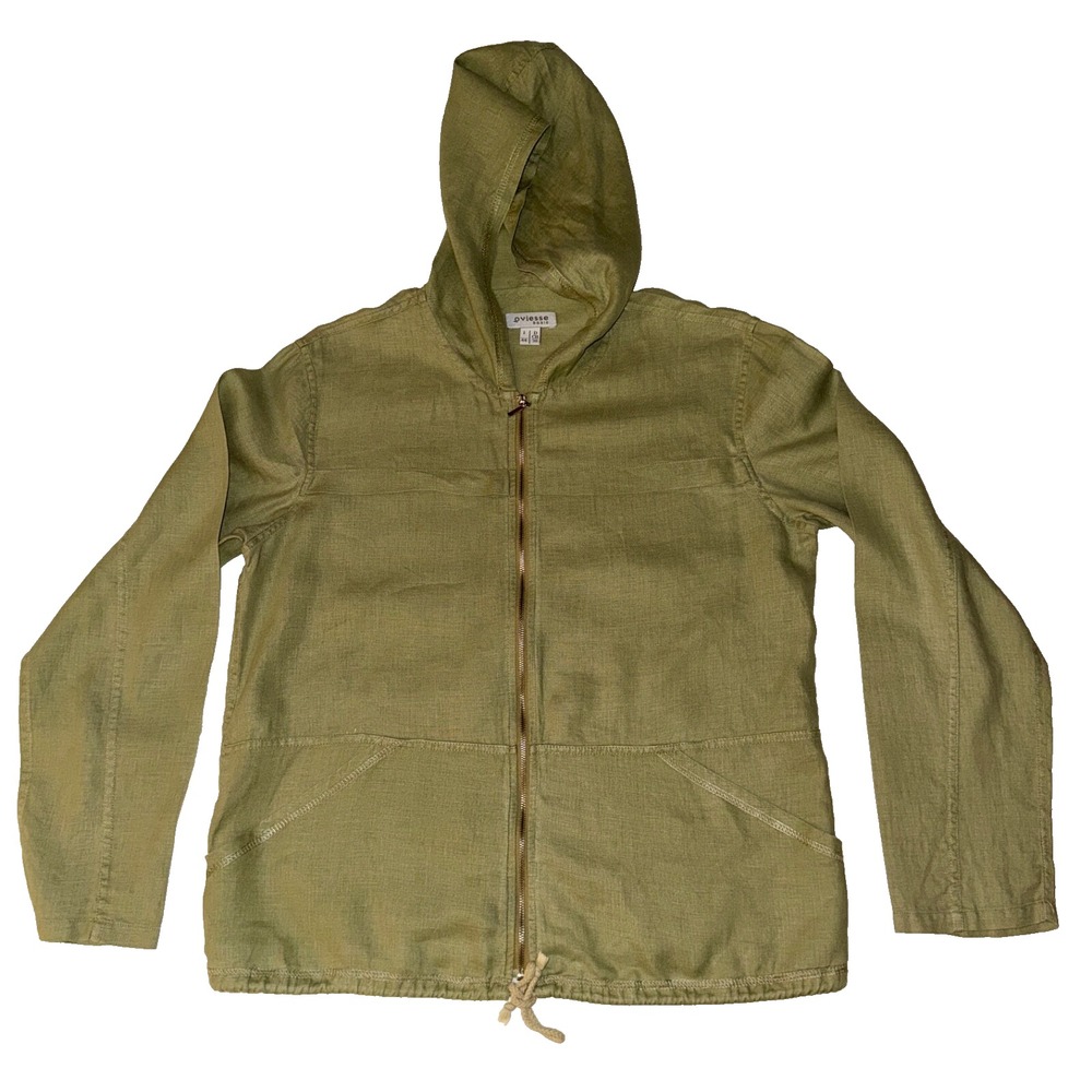 Oviesse Women's‎ Linen Blend Olive Green Jacket with Hood, Zipper, Drawstring